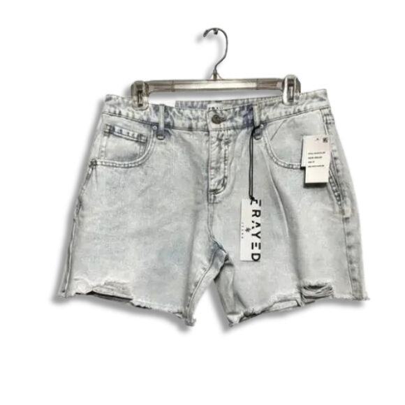 Frayed Denim Cut-Off Shorts High Rise Fit Midi Length Durable Light Blue 29 NWT - Picture 2 of 10